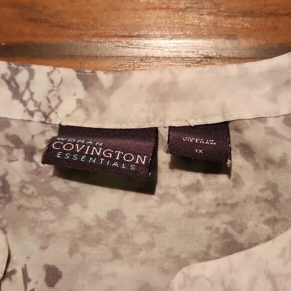 Woman Covington Essentials size 1X sheer snakeskin white gray print top - Picture 4 of 7